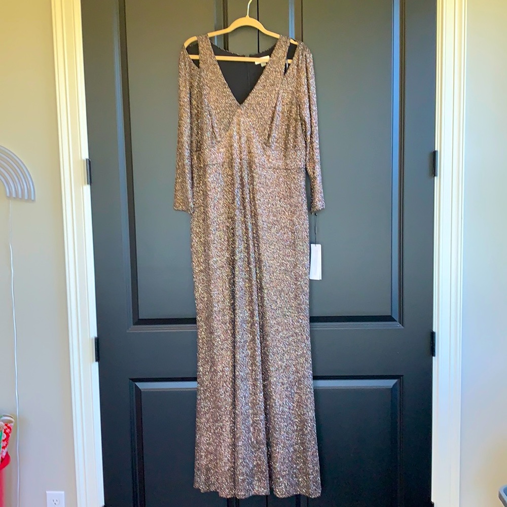 16w Calvin Klein peekaboo glitter long gown